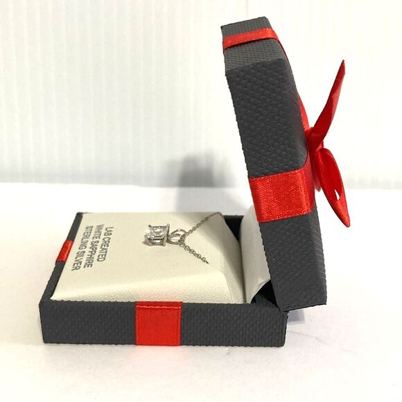 Lab Created White Sapphire Sterling Silver Pendant 18 inch Necklace - Picture 3 of 7